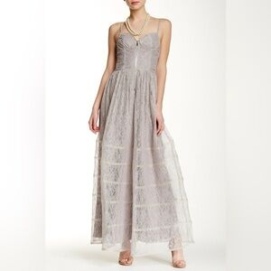 Betsey Johnson Corset Zip Lace Sheer Tiered Skirt Maxi Dress Sz 8 Prom Wedding